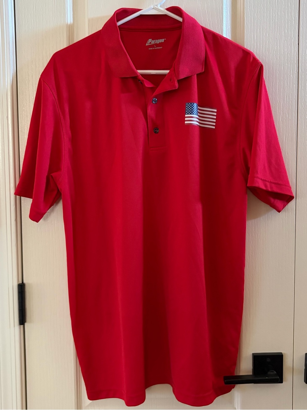 PARAGON Red Polo with American Flag Chest Patch